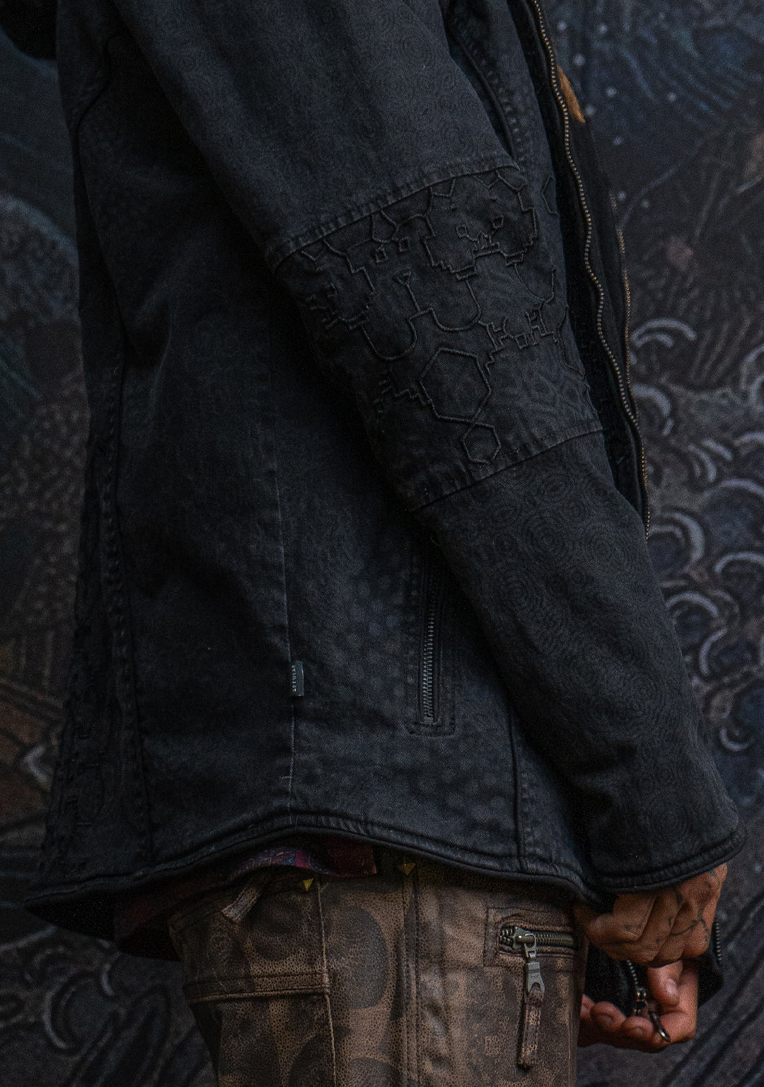 Jacket Men / Denim Stretchy Laser Print Digital Embroidery Stonewashed - DRAGONS IKARO